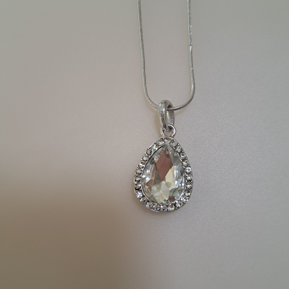Crystal Teardrop Necklace On Sterling Silver Chain
